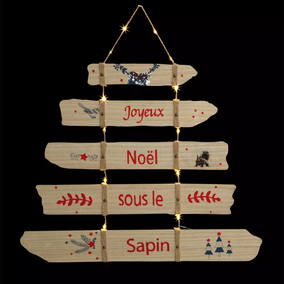 Sapin en bois Pancarte à piles illuminé Blanc chaud 1