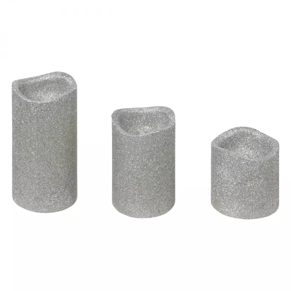 Lot de 3 bougies LED à paillettes Argent 1
