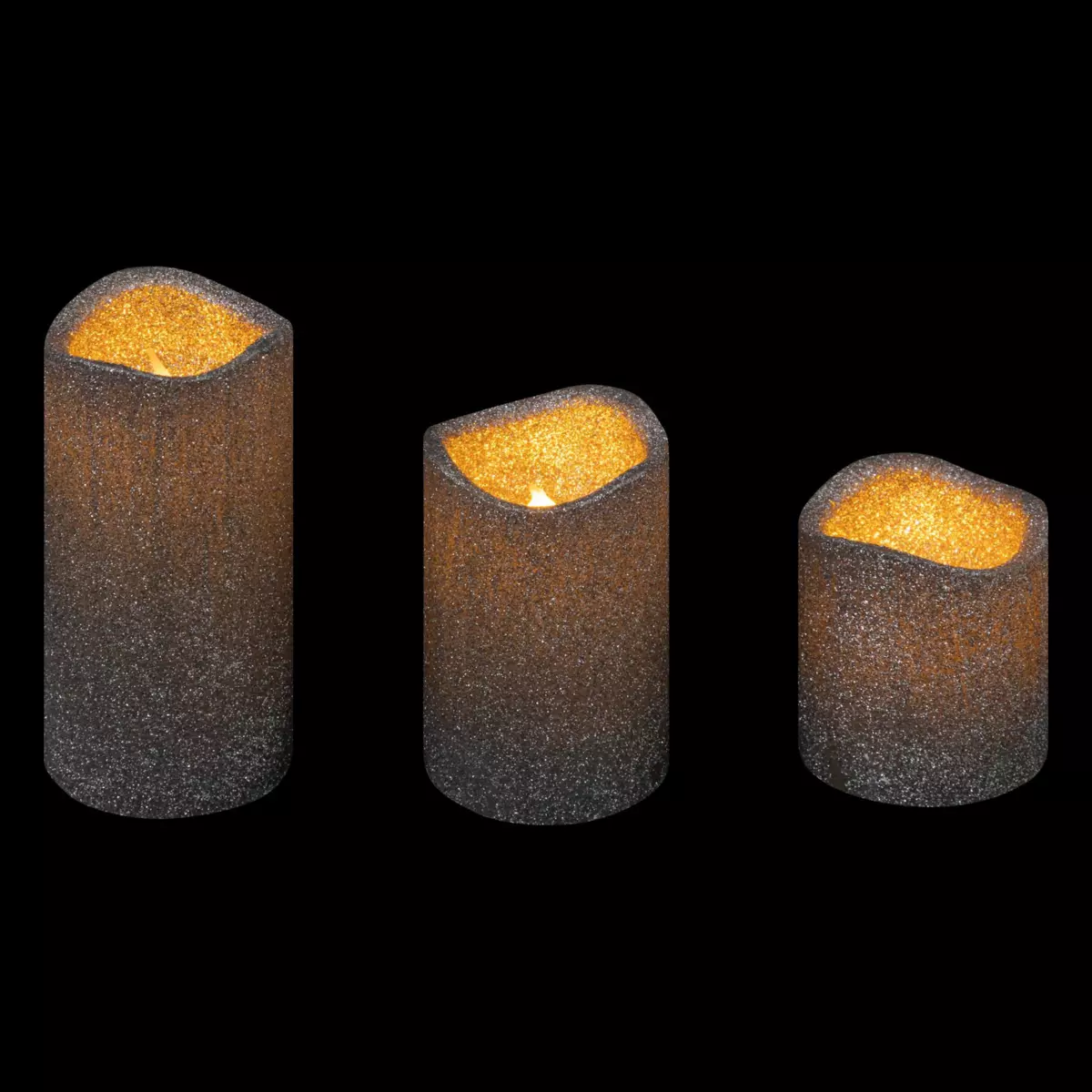 Lote de 3 velas LED à paillettes Plata 2