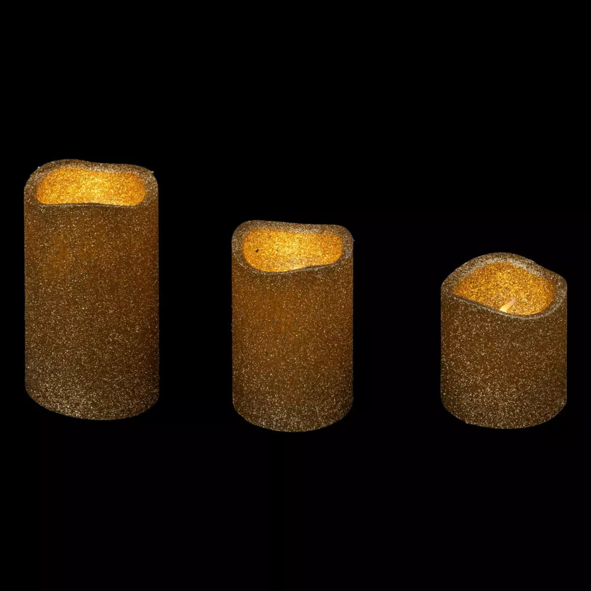 Lote de 3 velas LED con brillos Oro 2