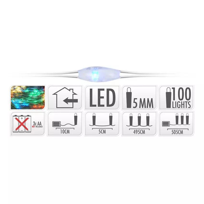 Guirlande lumineuse Micro LED 5 m Multicolore 100 LED CA à piles 4