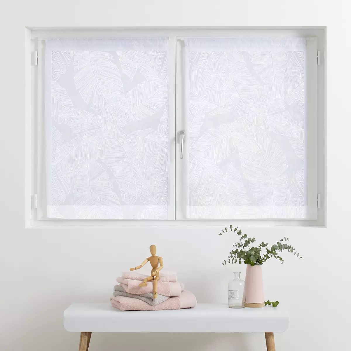 Coppia di tendine trasparenti (60 x 90 cm) Feuilles Bianco 1