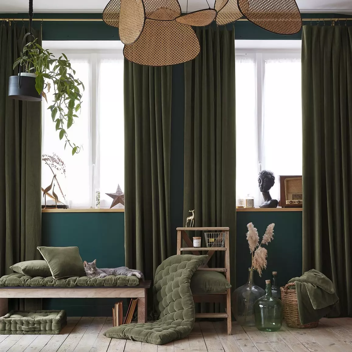 Overgordijn verstelbaar fluweel katoen (140 x max 270 cm) César Groen thym 5