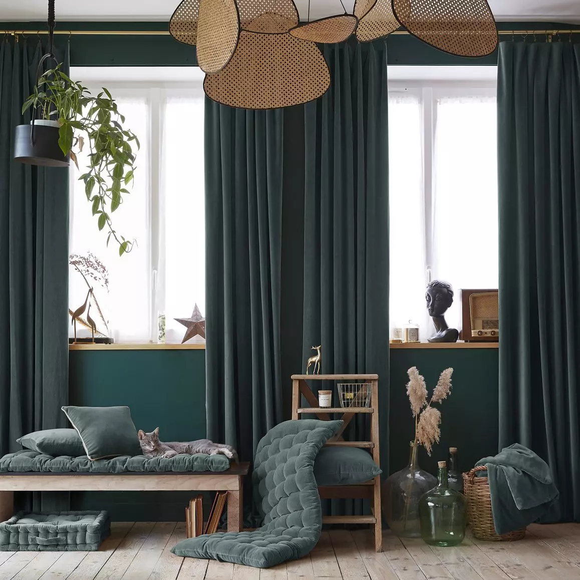 Rideau velours de coton ajustable (140 x max 270 cm) César Gris ardoise 5