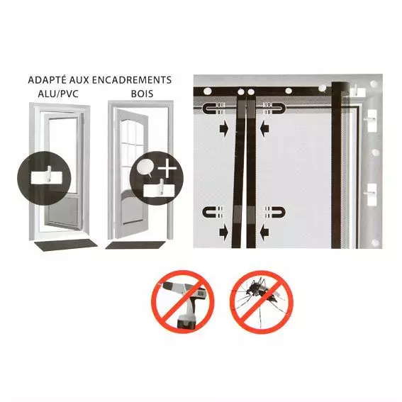 Rideau de porte Moustiquaire (100 x H220 cm) Aimanté Gris 3