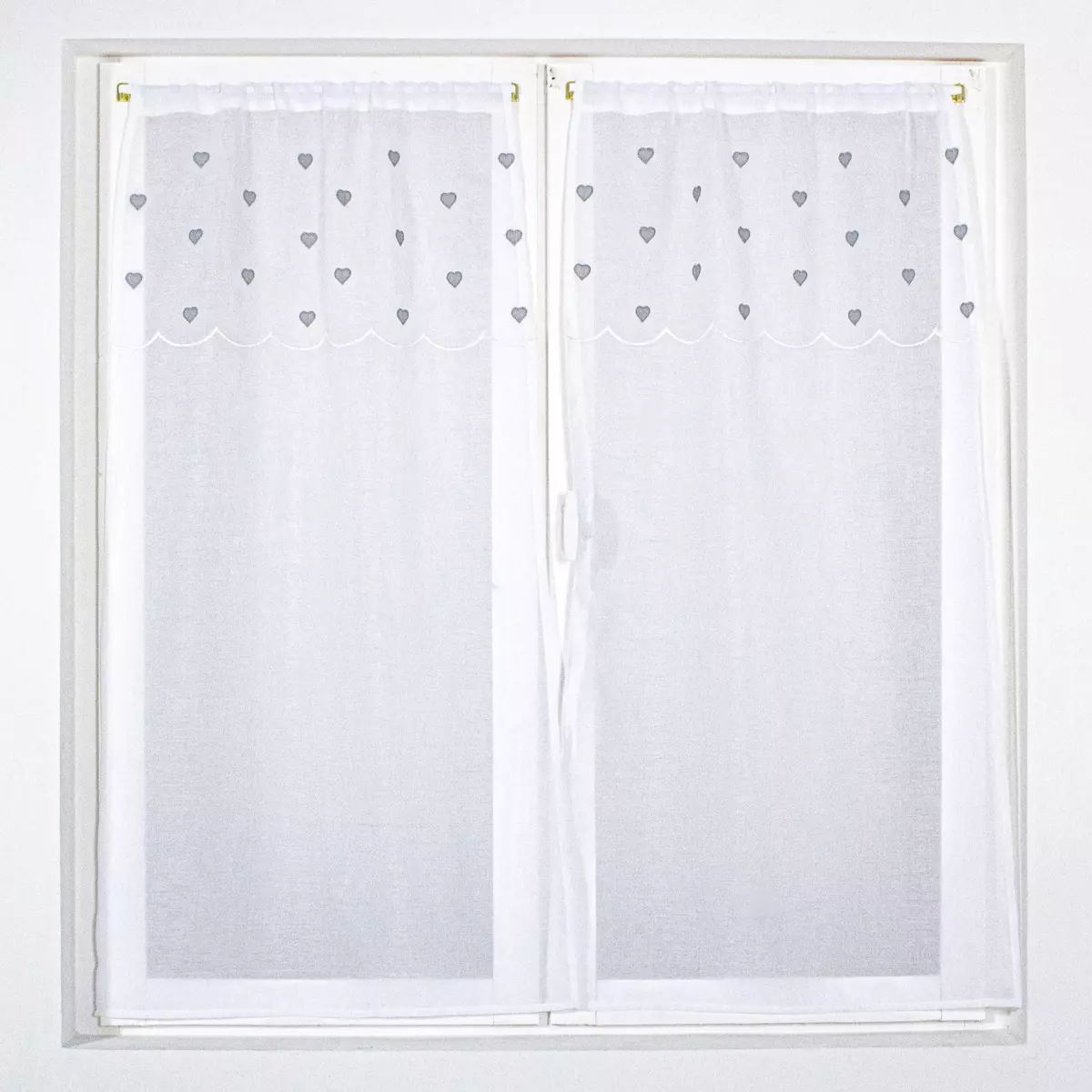 Par de visillos (60 x 120 cm) Corazones Gris 1