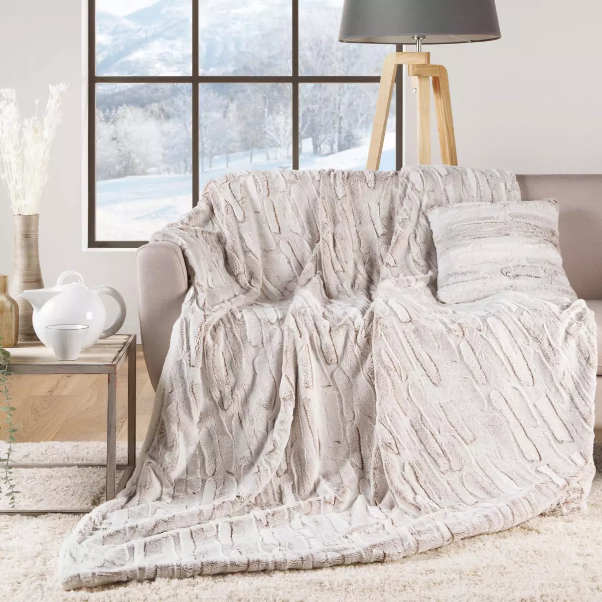 Plaid fausse fourrure (220 cm) Lynx Beige