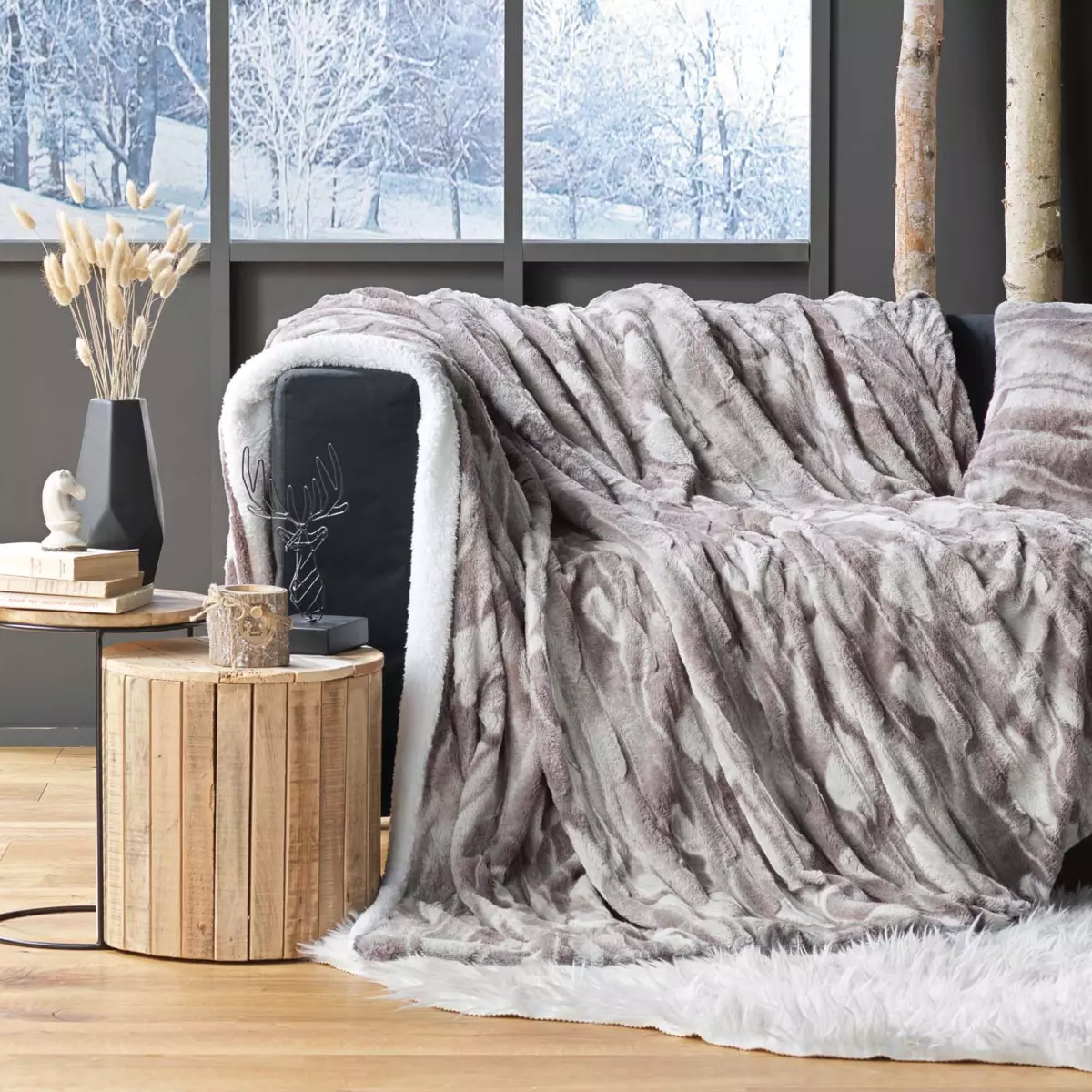 Kunstfelldecke (220 cm) Caribou Taupe 1