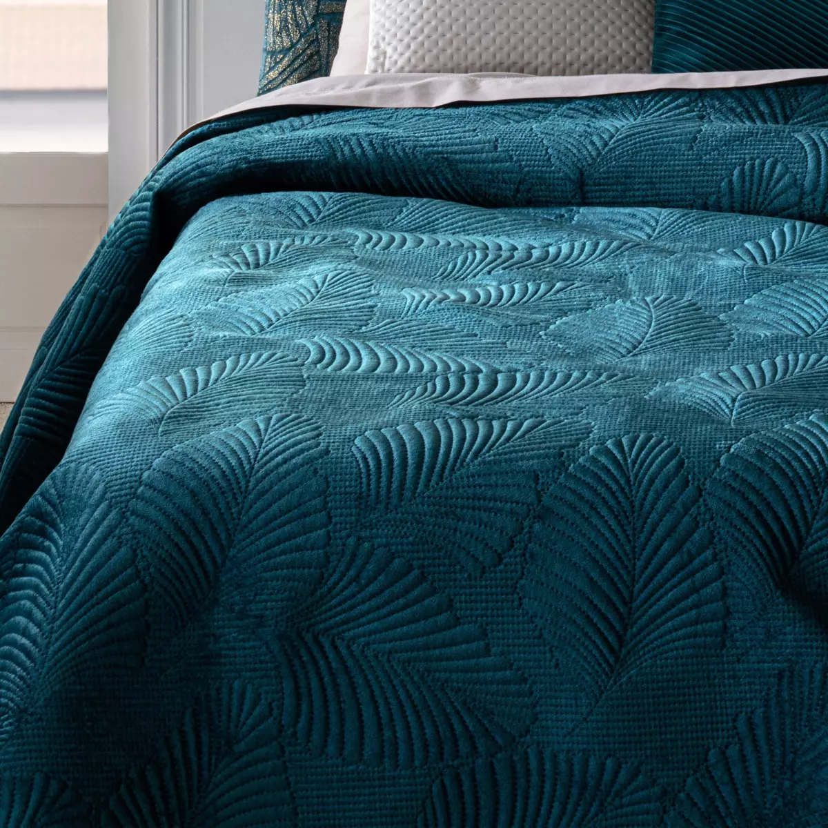 Tagesdecke (260 x 240 cm) Feuilles Petrolblau 2