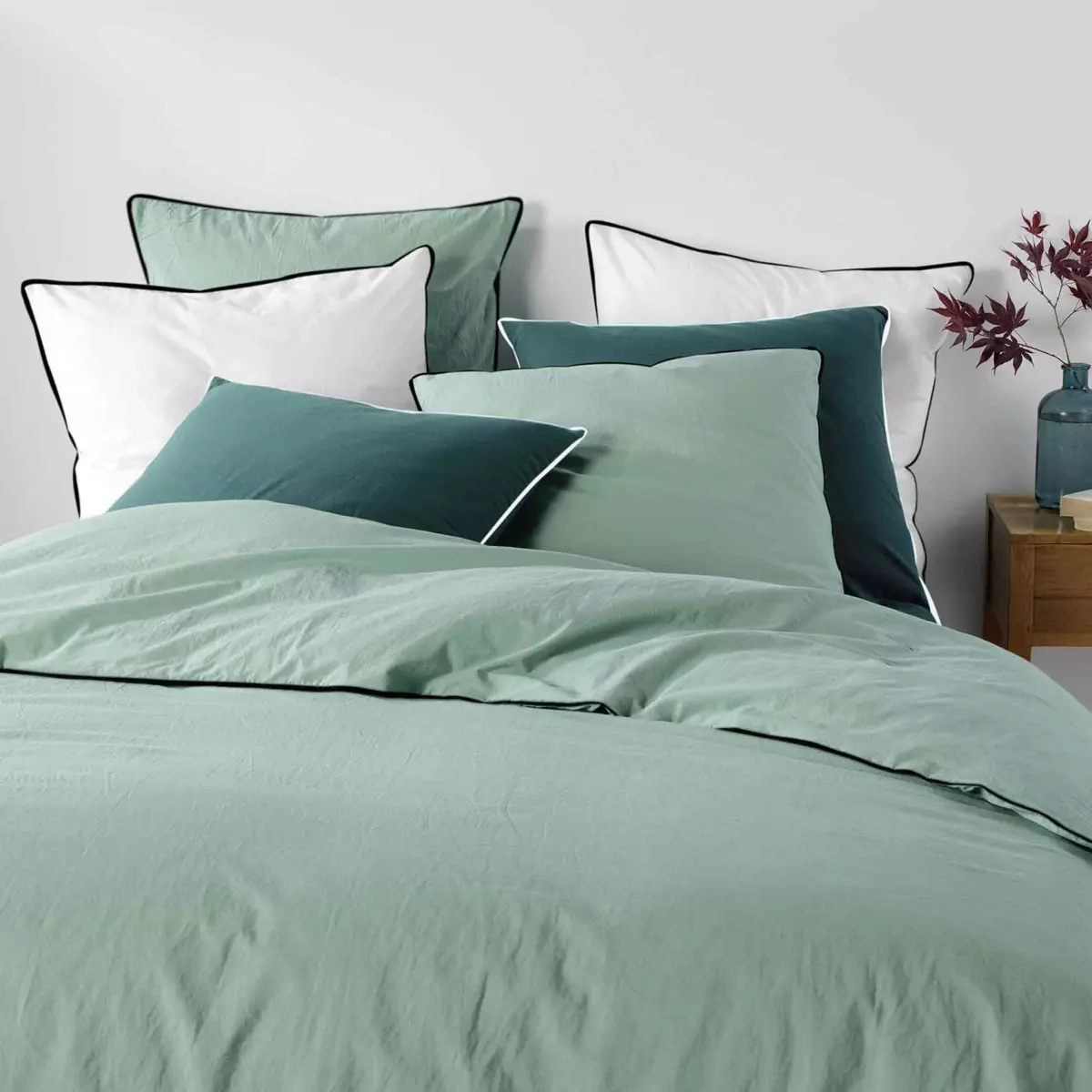 Drap housse coton lavé (140 cm) Linette Vert sauge 3