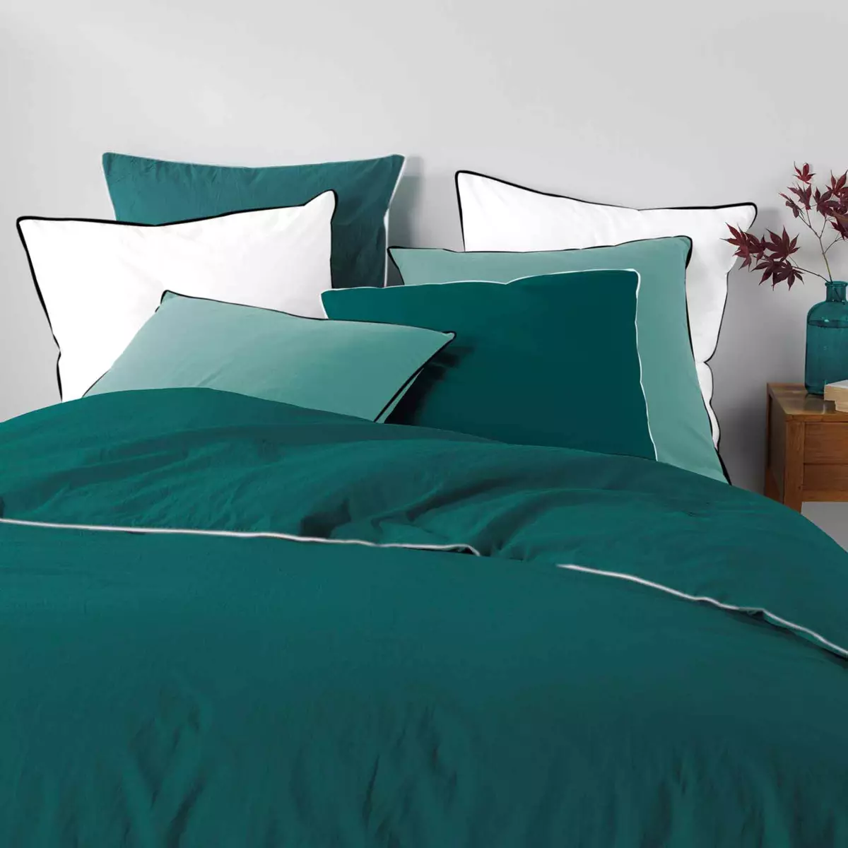 Lenzuolo con angoli cotonee lavato (160 cm) Linette Blu petrolio 3