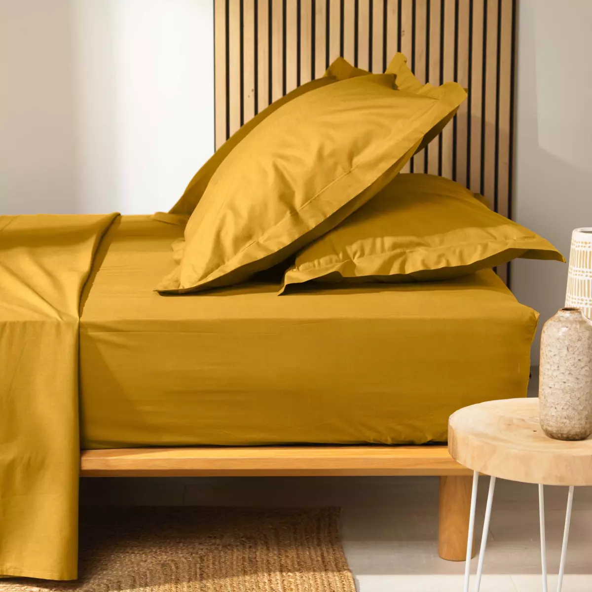 Drap housse coton bio (160 cm) Biolina Jaune ocre 2