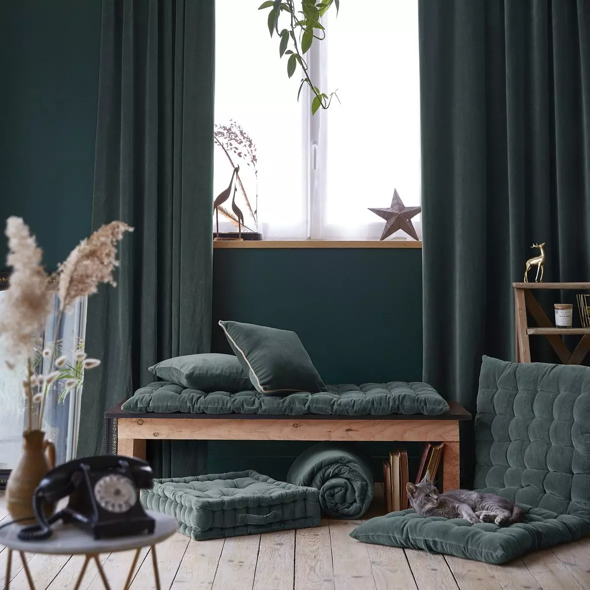 Coussin carré velours de coton (45 cm) César Gris ardoise 5