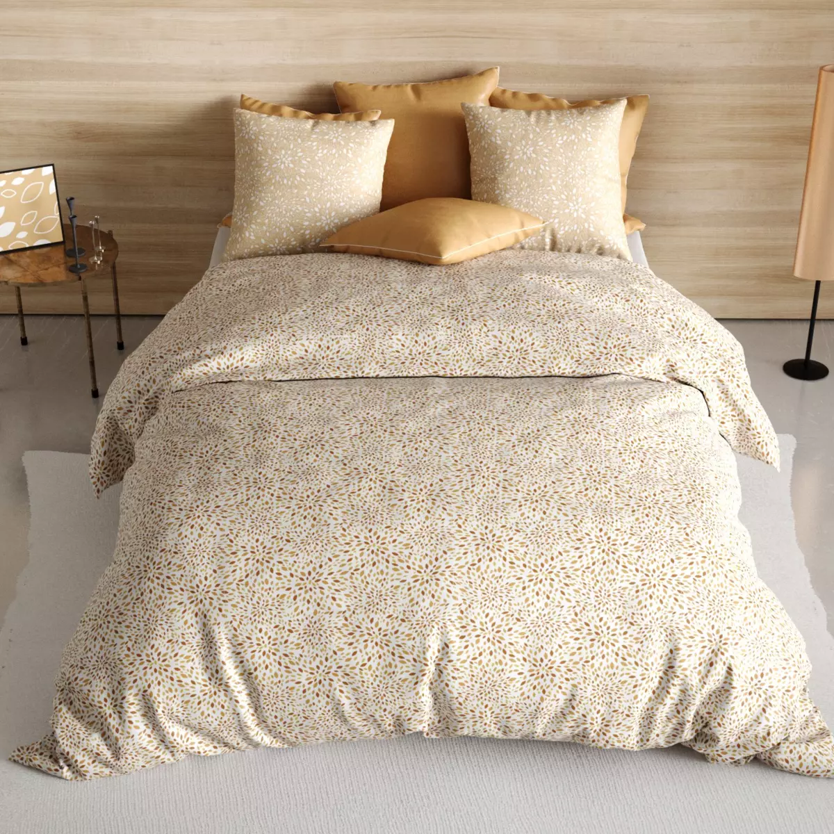 Housse de couette et deux taies coton (260 cm) Hanabi Marron 1