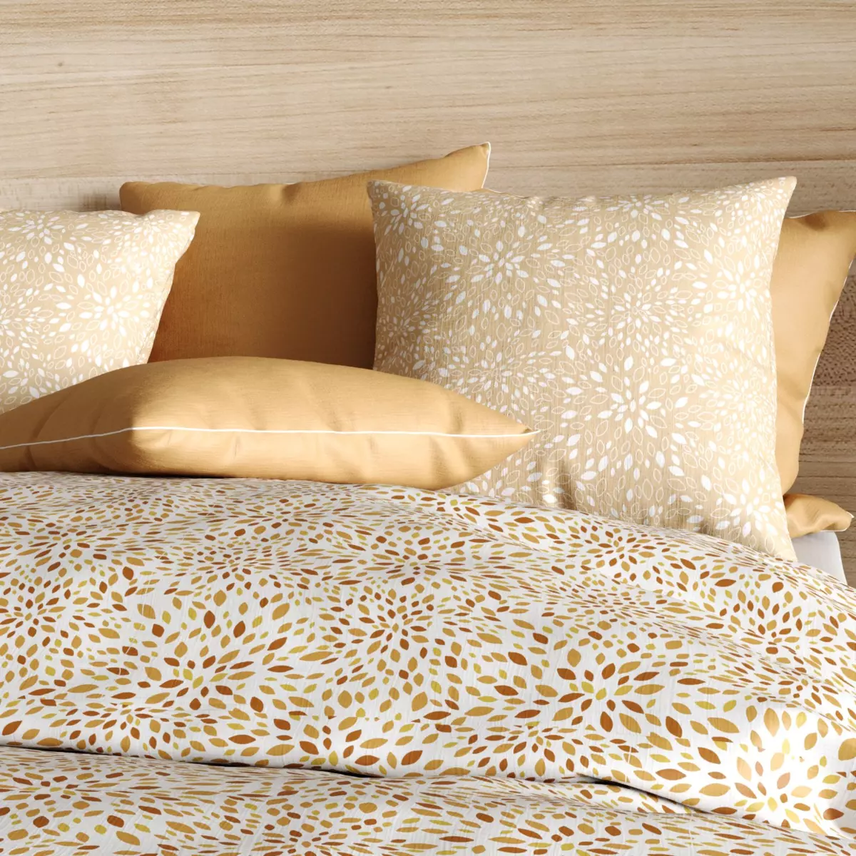 Housse de couette et deux taies coton (260 cm) Hanabi Marron 2