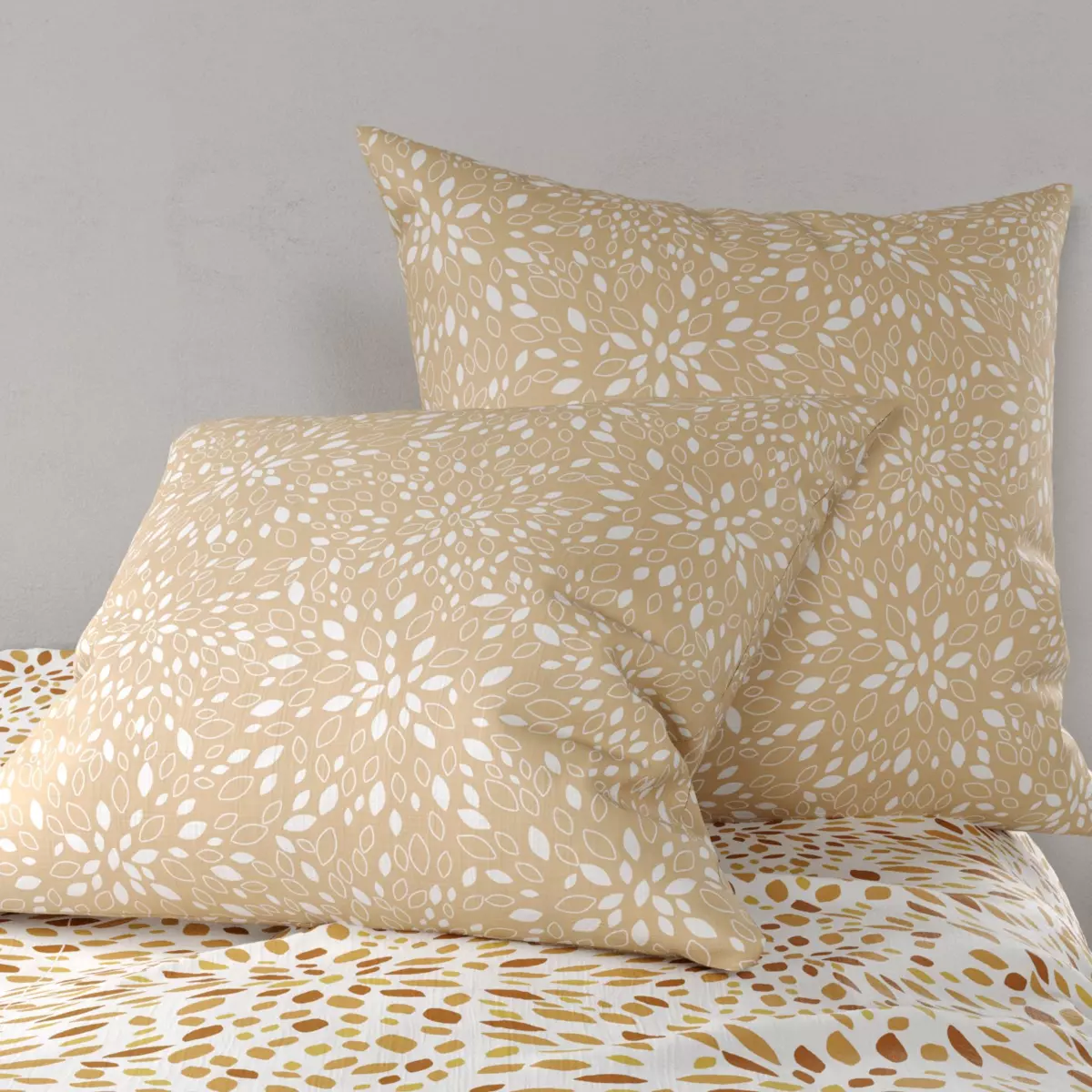 Housse de couette et deux taies coton (260 cm) Hanabi Marron 4