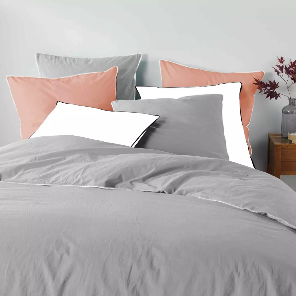 Drap housse coton lavé (140 cm) Linette Gris 3