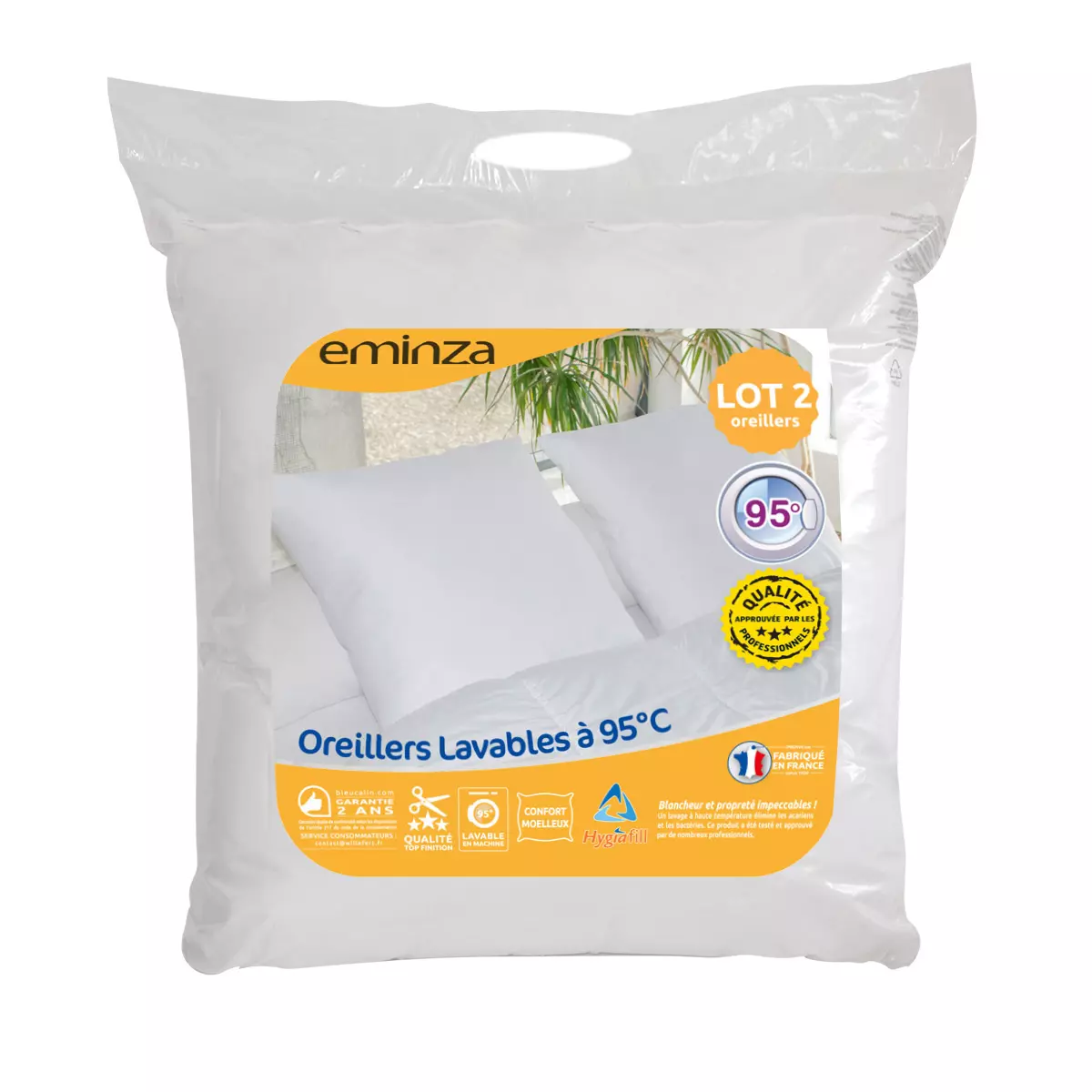 Lote de 2 almohadas cuadradas (60 cm) Lavables a 95°C Blanco 3