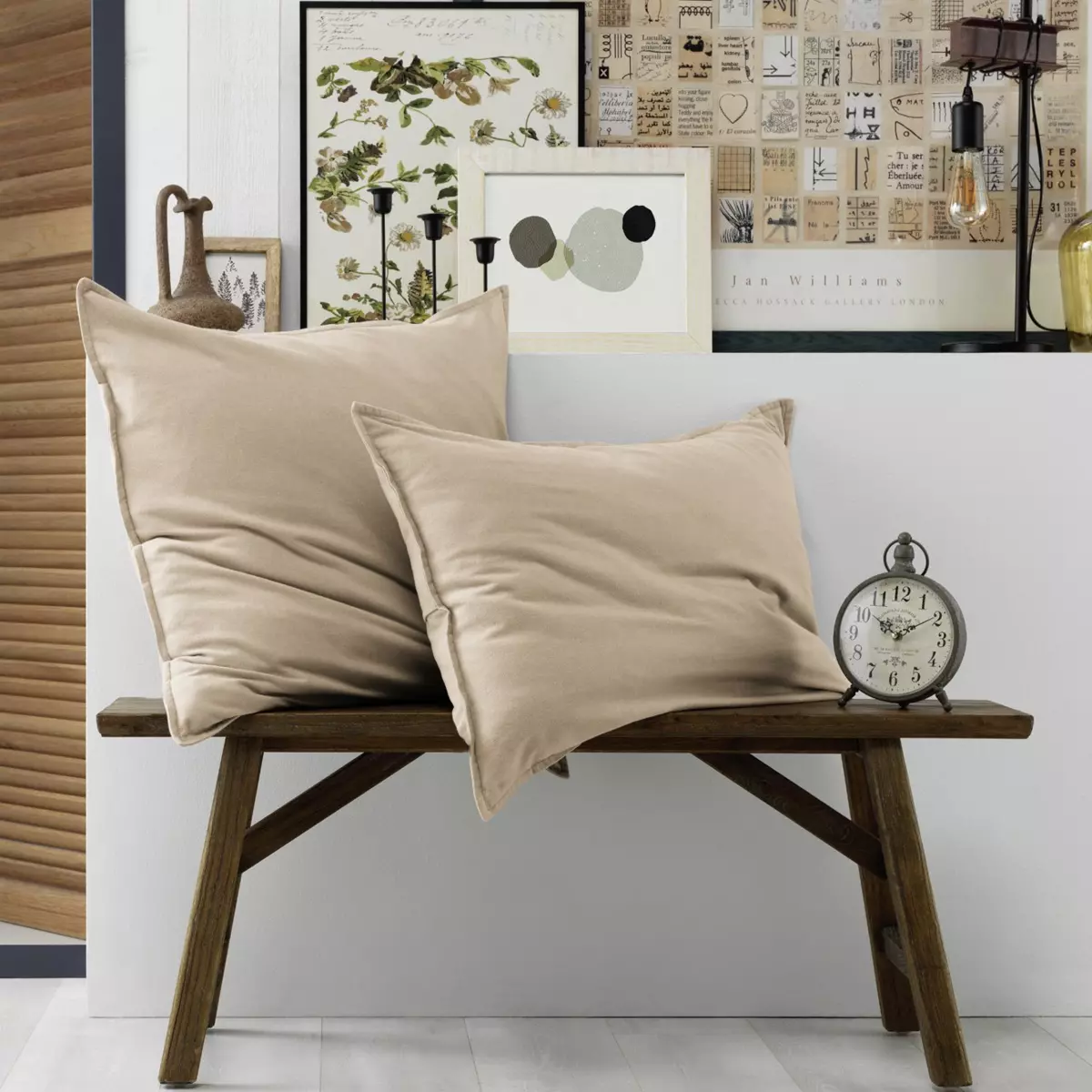 Quadratischer Kopfkissenbezug aus Flanell (63 cm) Théa Beige 3