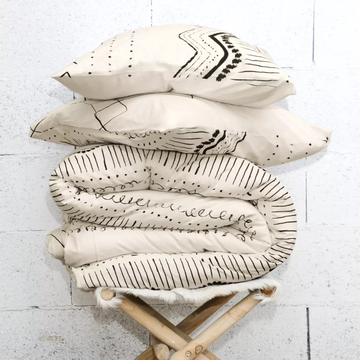 Funda nórdica y dos fundas para almohadones en algodón (200 cm) Berbère Negro 4