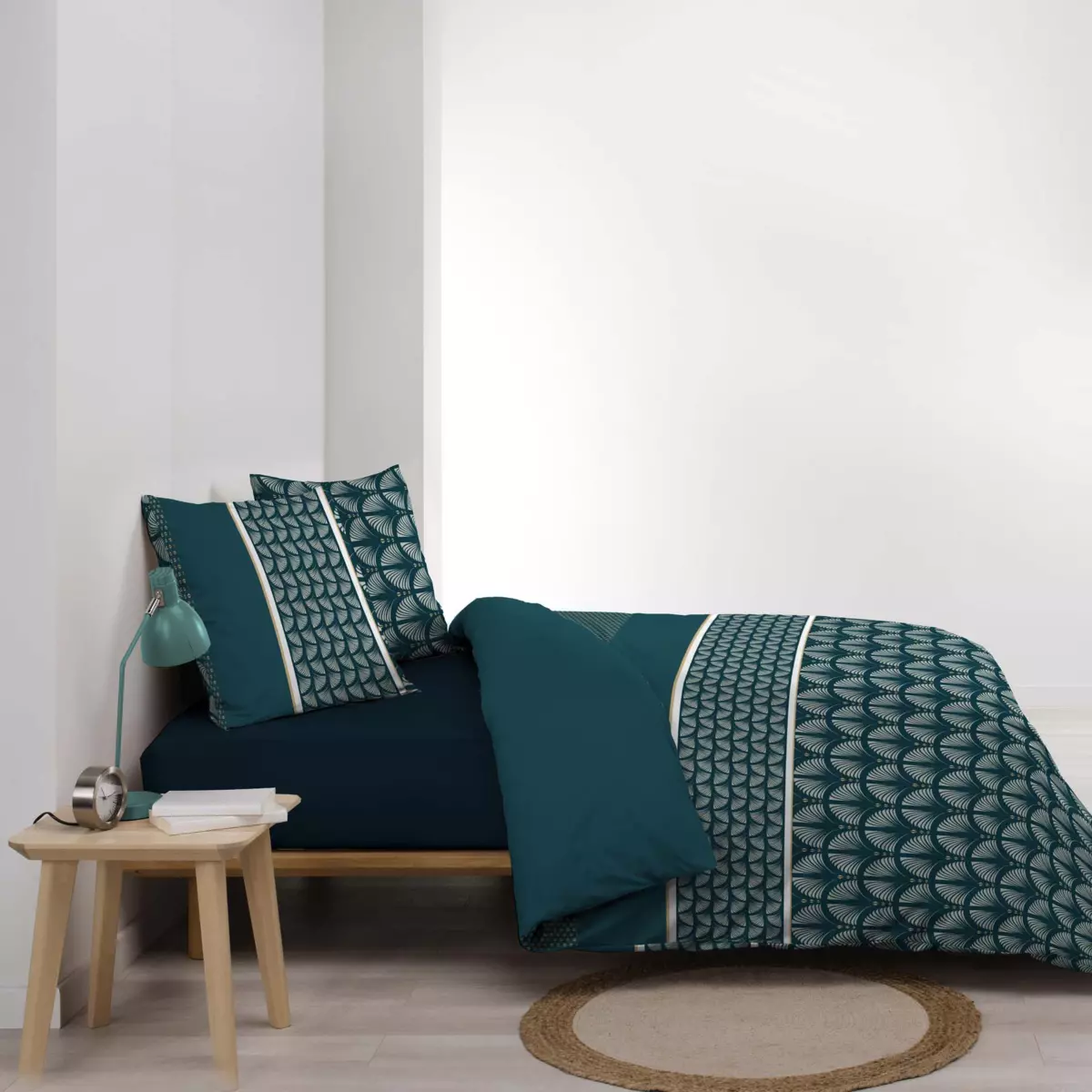 Housse de couette et deux taies coton (240 cm) Houston Bleue 3