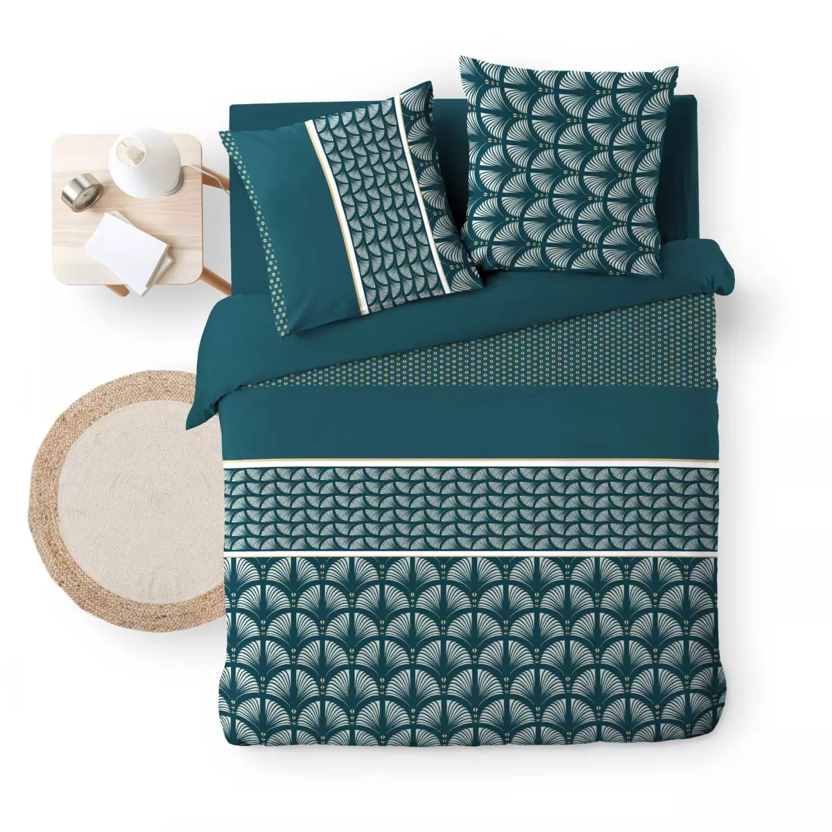 Housse de couette et deux taies coton (240 cm) Houston Bleue 5