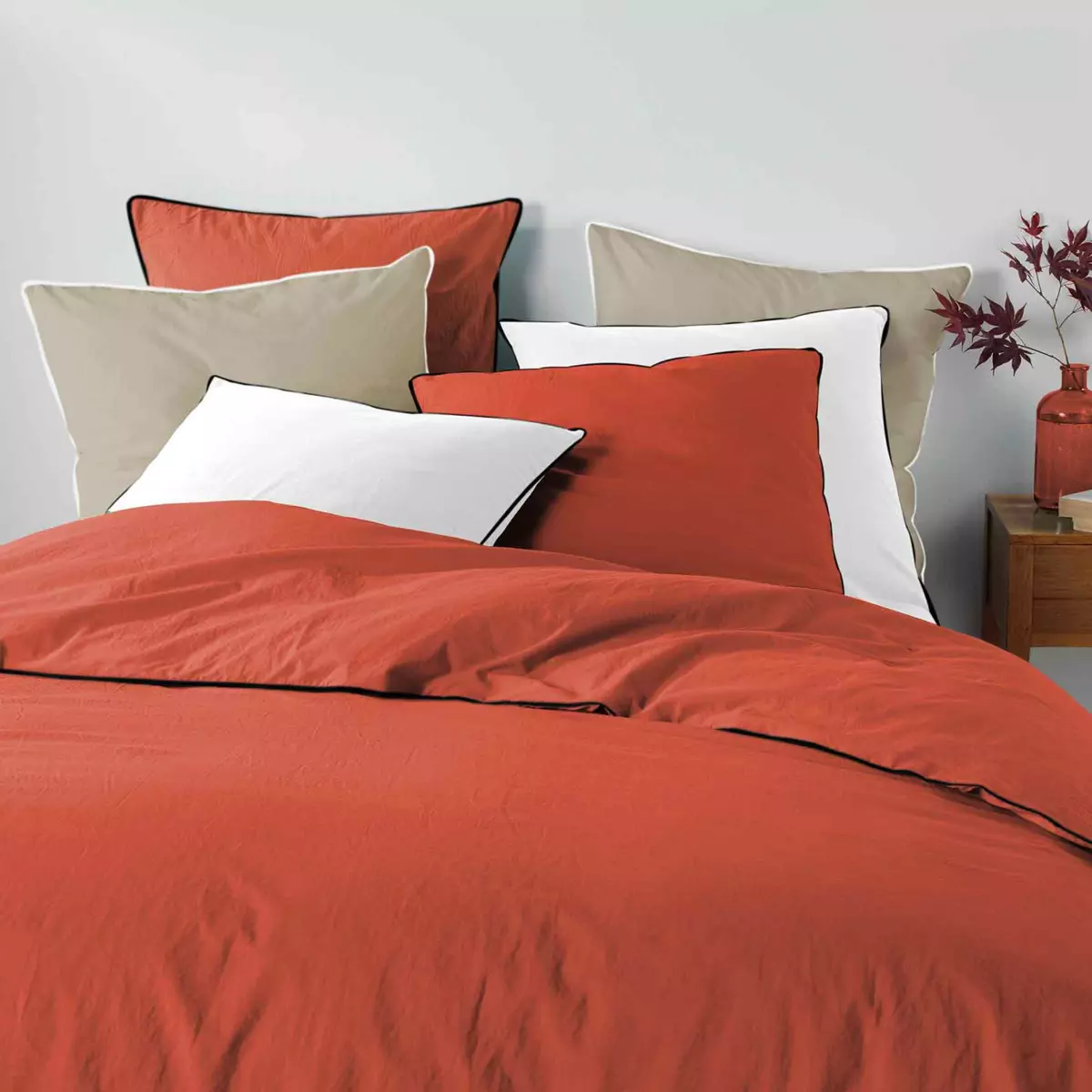Drap housse coton lavé (160 cm) Linette Terracotta 3
