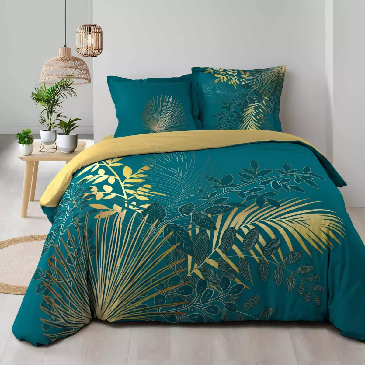 Copripiumino e due federe quadrate cotone (260 cm) Strassy Blu anatra 1