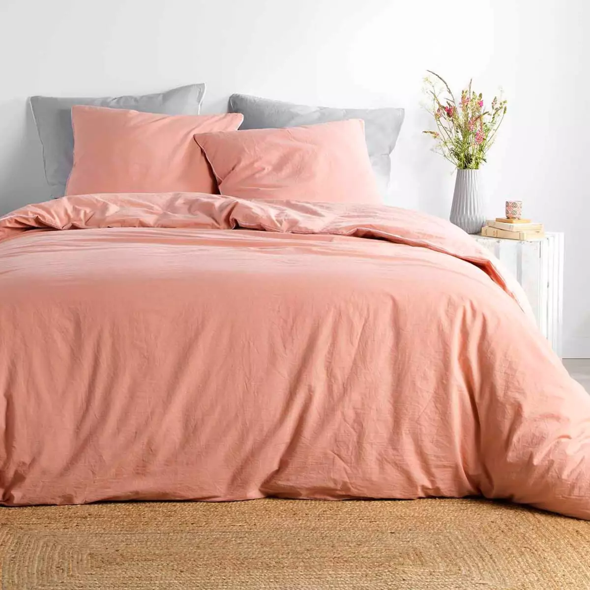 Funda Nórdica y dos fundas para almohadas algodón lavado (240 cm) Linette Rosa 1