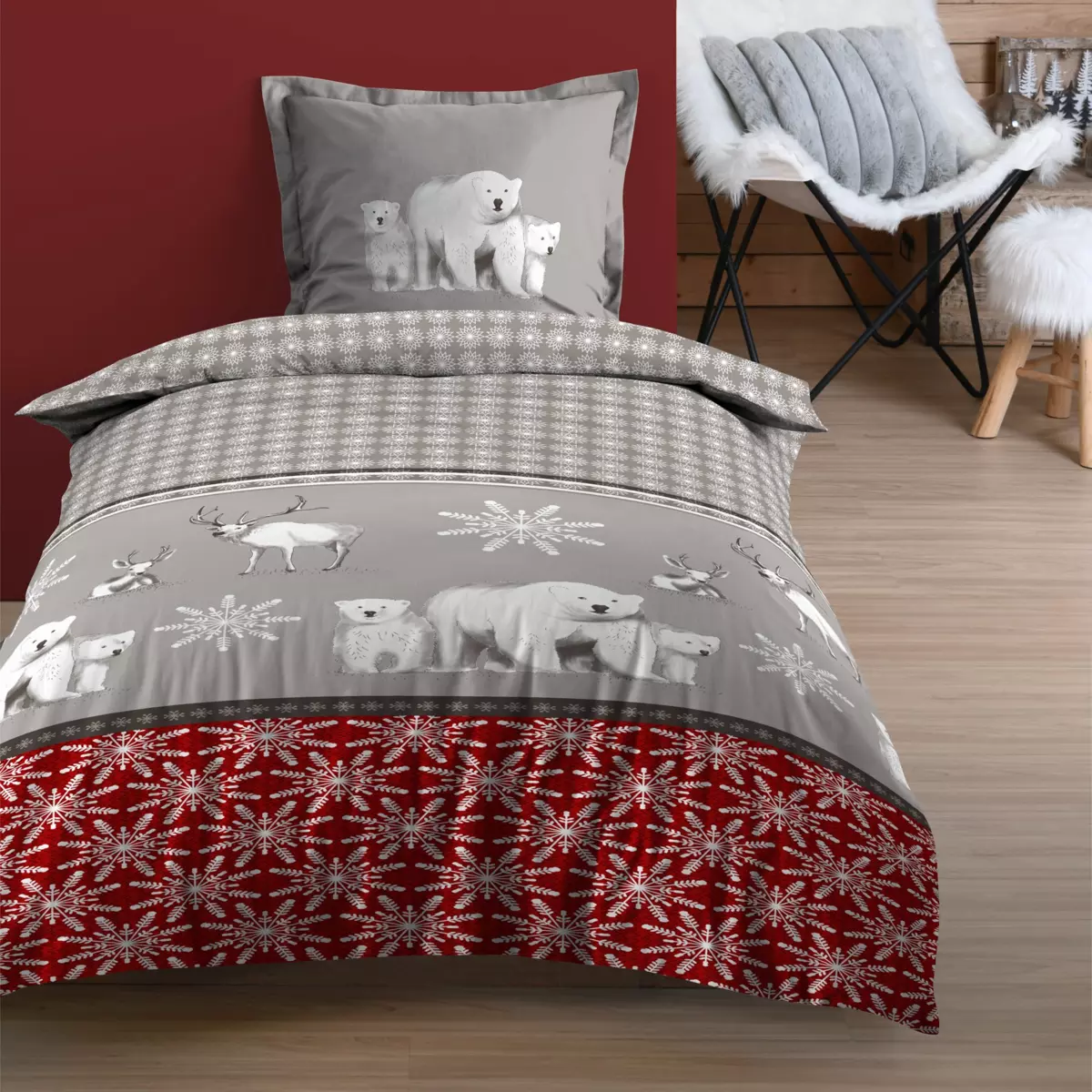 Housse de couette et une taie coton (140 cm) Aigueblanche Rouge 1