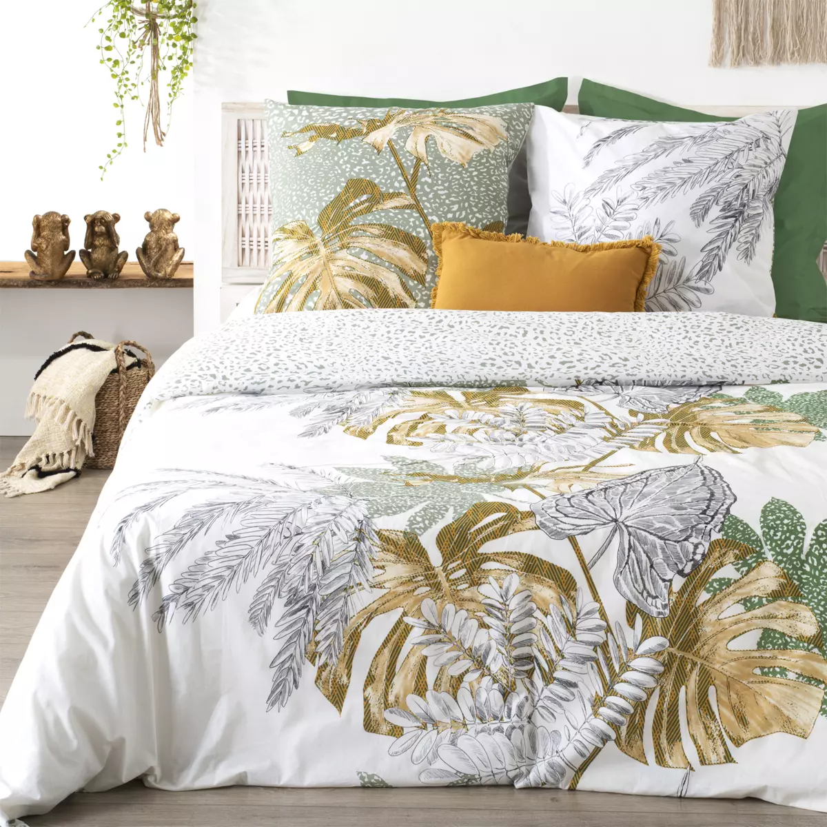 Housse de couette et deux taies coton (240 cm) Monstera Multicolore 1