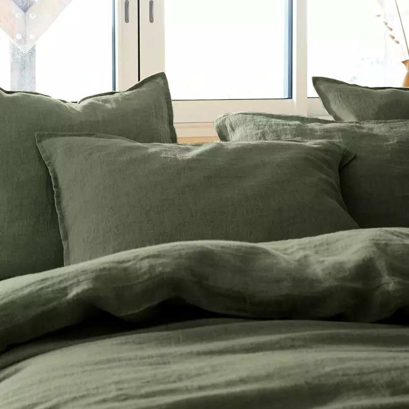 Taie d'oreiller rectangulaire lin lavé (70 cm) Louise Vert romarin 3