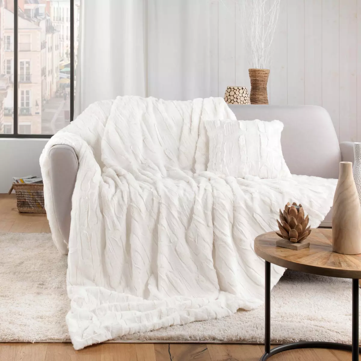 Plaid fausse fourrure (150 cm) Foxy Ecru