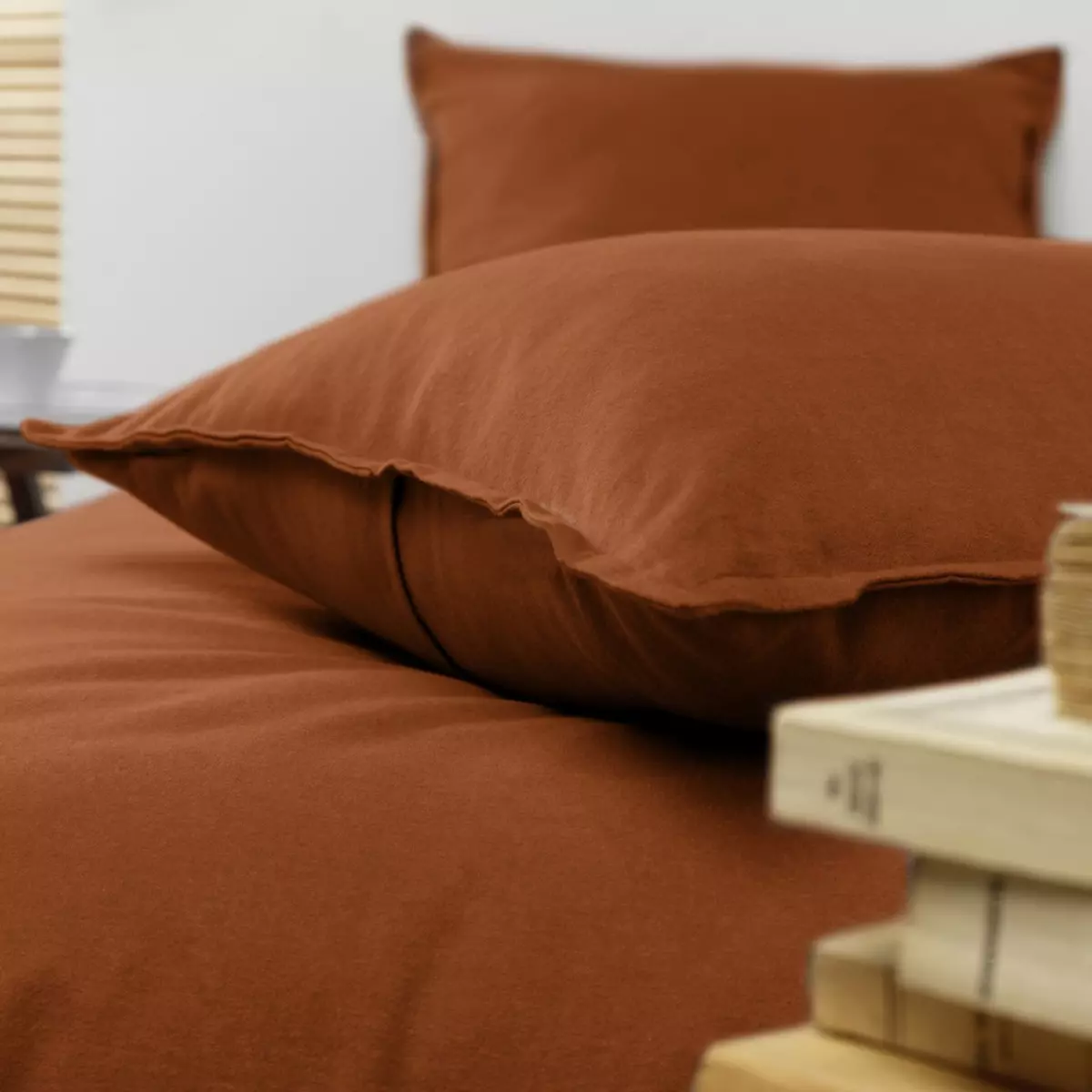 Taie d'oreiller rectangulaire flanelle de coton (70 cm) Théa Terracotta 3