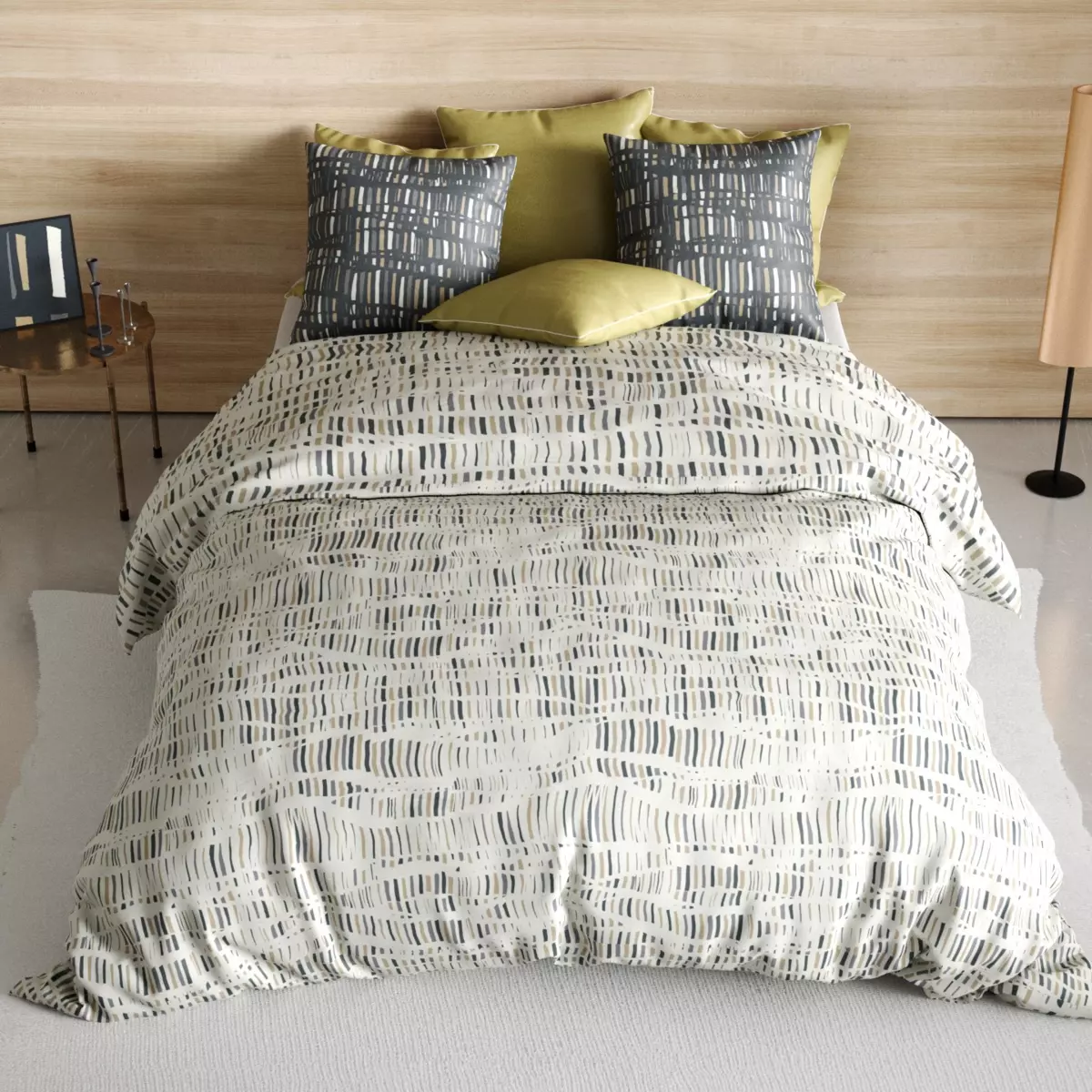 Housse de couette et deux taies coton (240 cm) Flava Grise 2