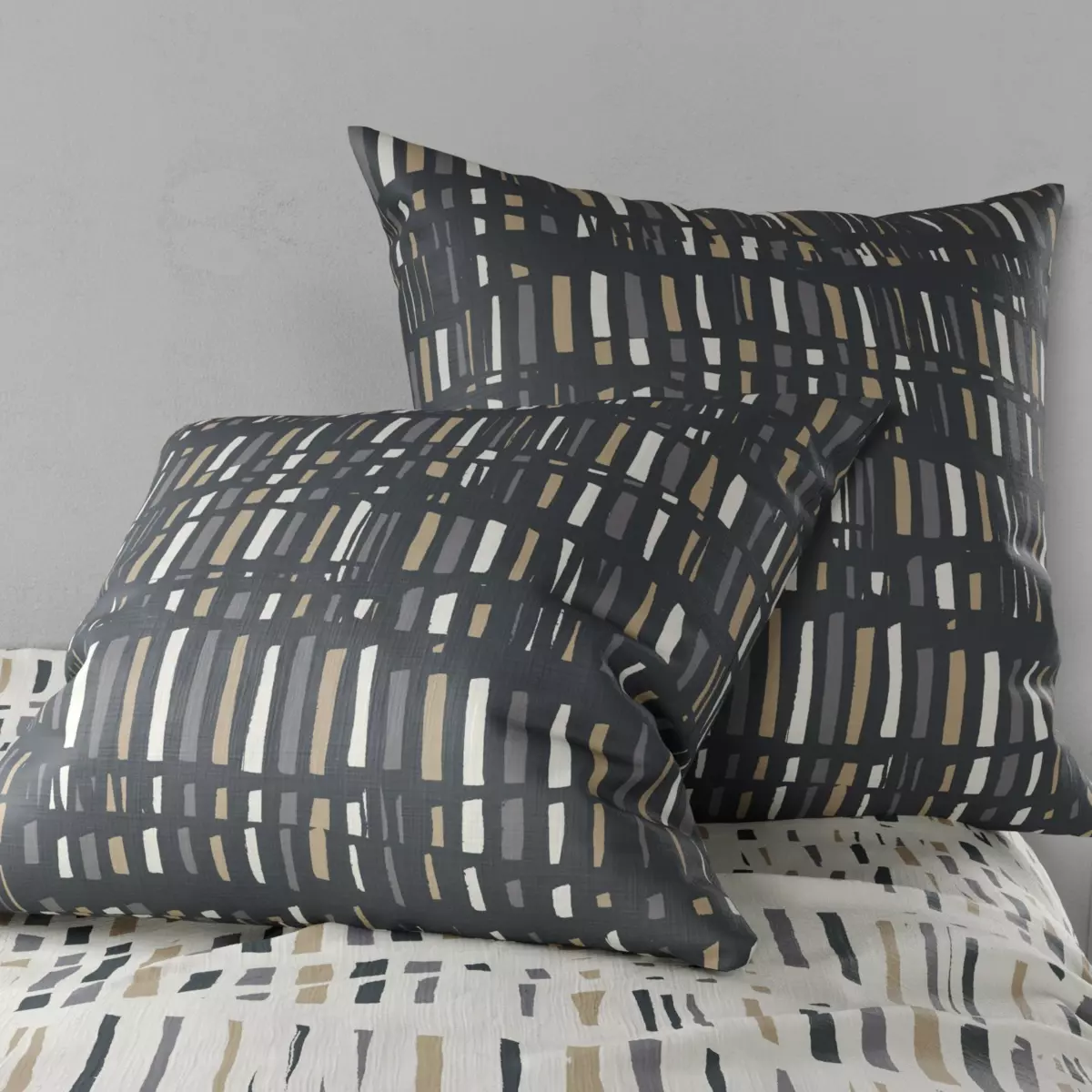 Housse de couette et deux taies coton (240 cm) Flava Grise 3