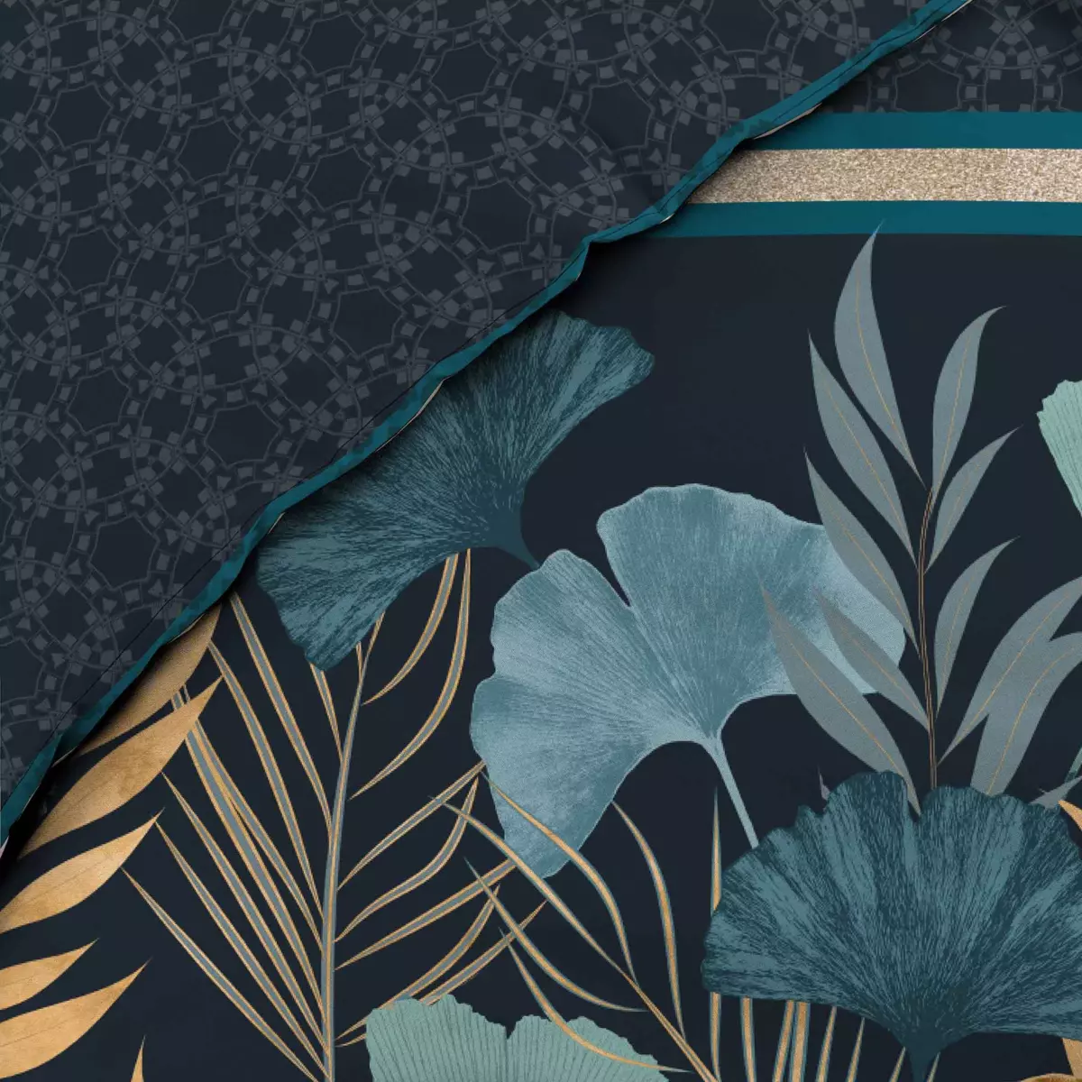 Housse de couette et deux taies percale de coton (240 cm) Blondy Bleue 5