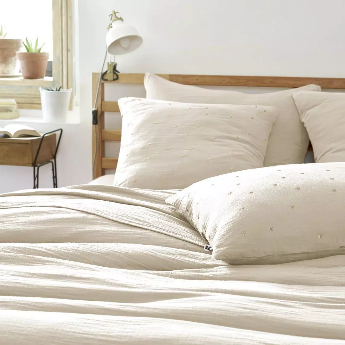 Taie d'oreiller carrée gaze de coton (60 cm) Gaïa Chic Beige pampa 2