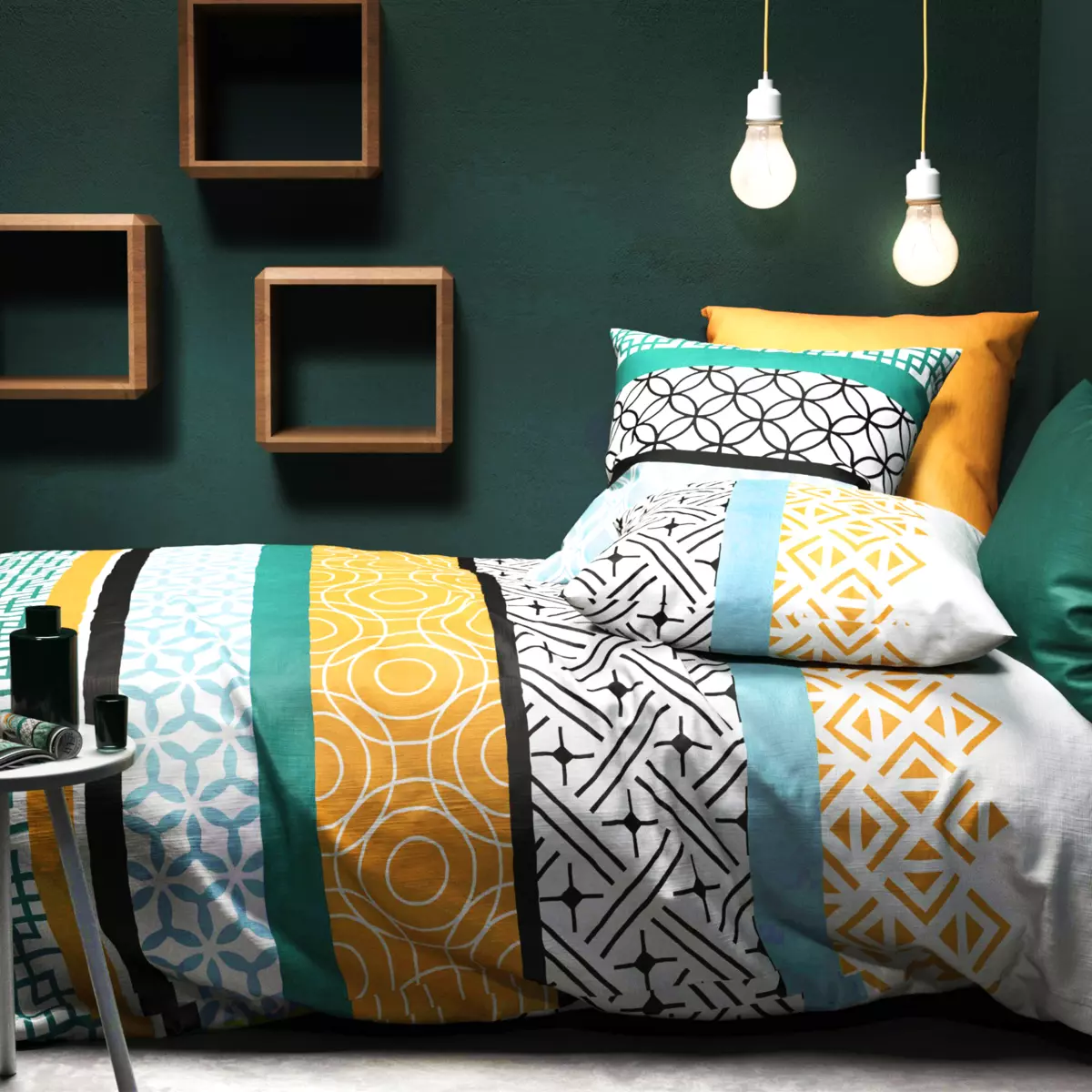Housse de couette et deux taies coton (260 cm) Citedor Jaune 1
