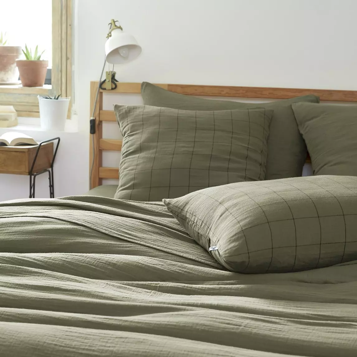 Federa quadrata garza di cotone (60 cm) Gaïa Match Verde rosmarino 1