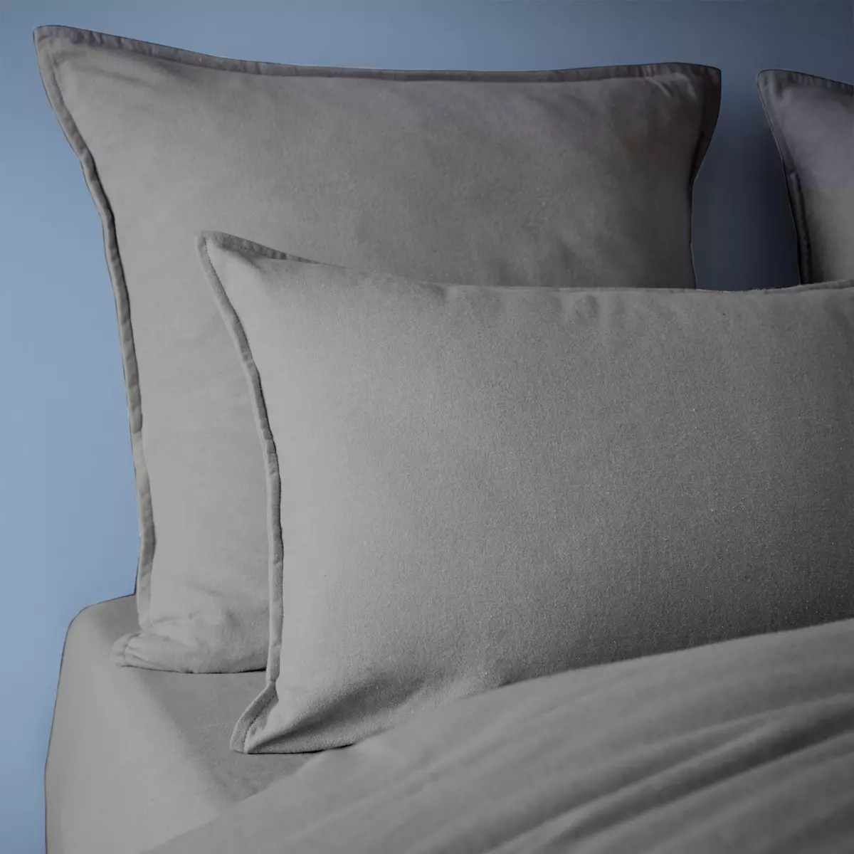 Quadratischer Kopfkissenbezug aus Flanell (63 cm) Théa Anthrazitgrau 3