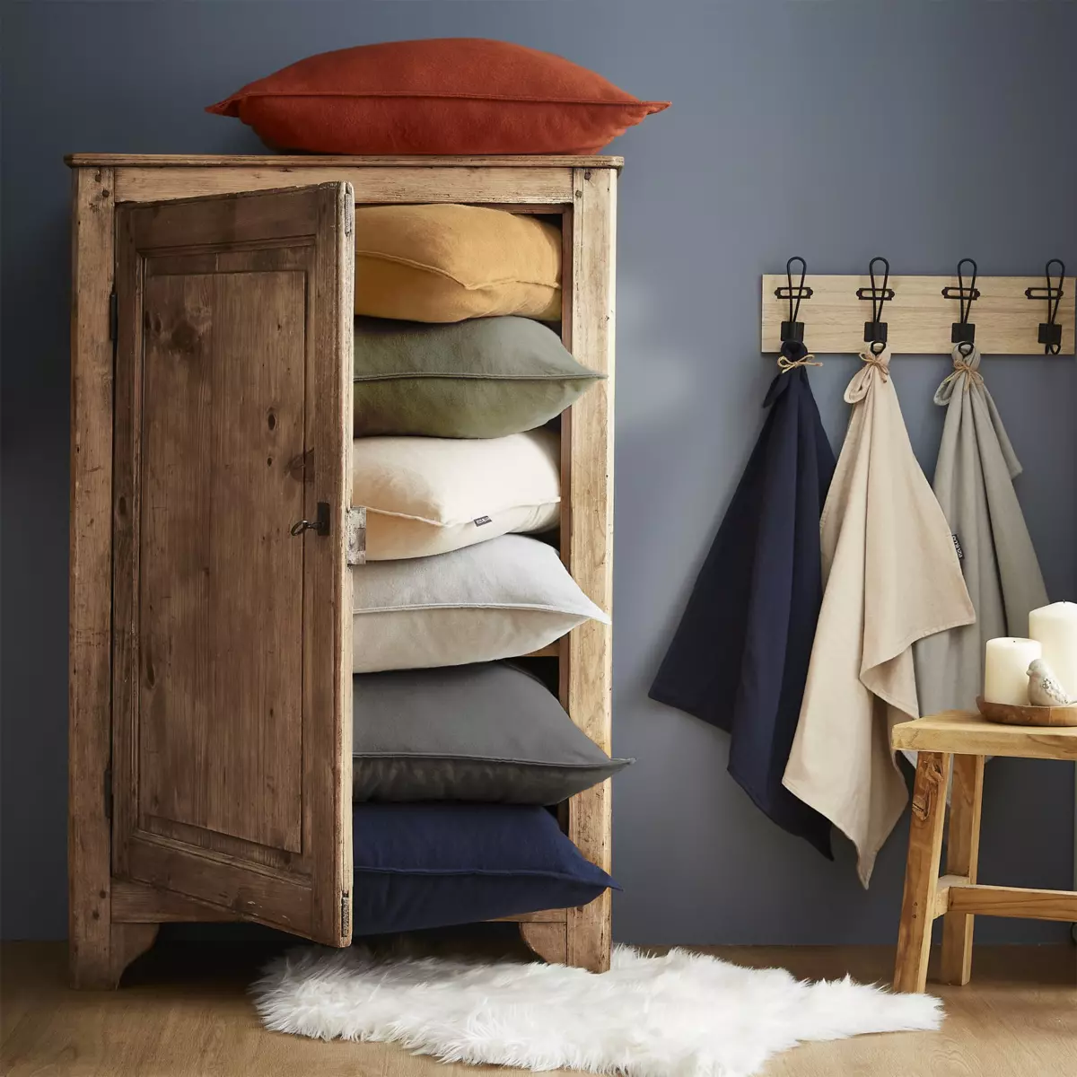 Federa quadrata flanella di cotone (63 cm) Théa Blu notte 6