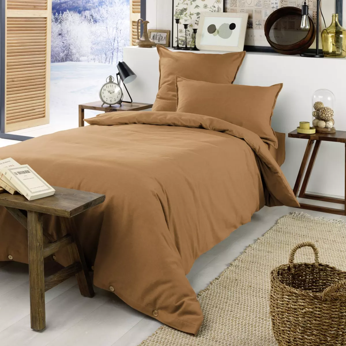 Housse de couette flanelle de coton (140 cm) Théa Camel 1
