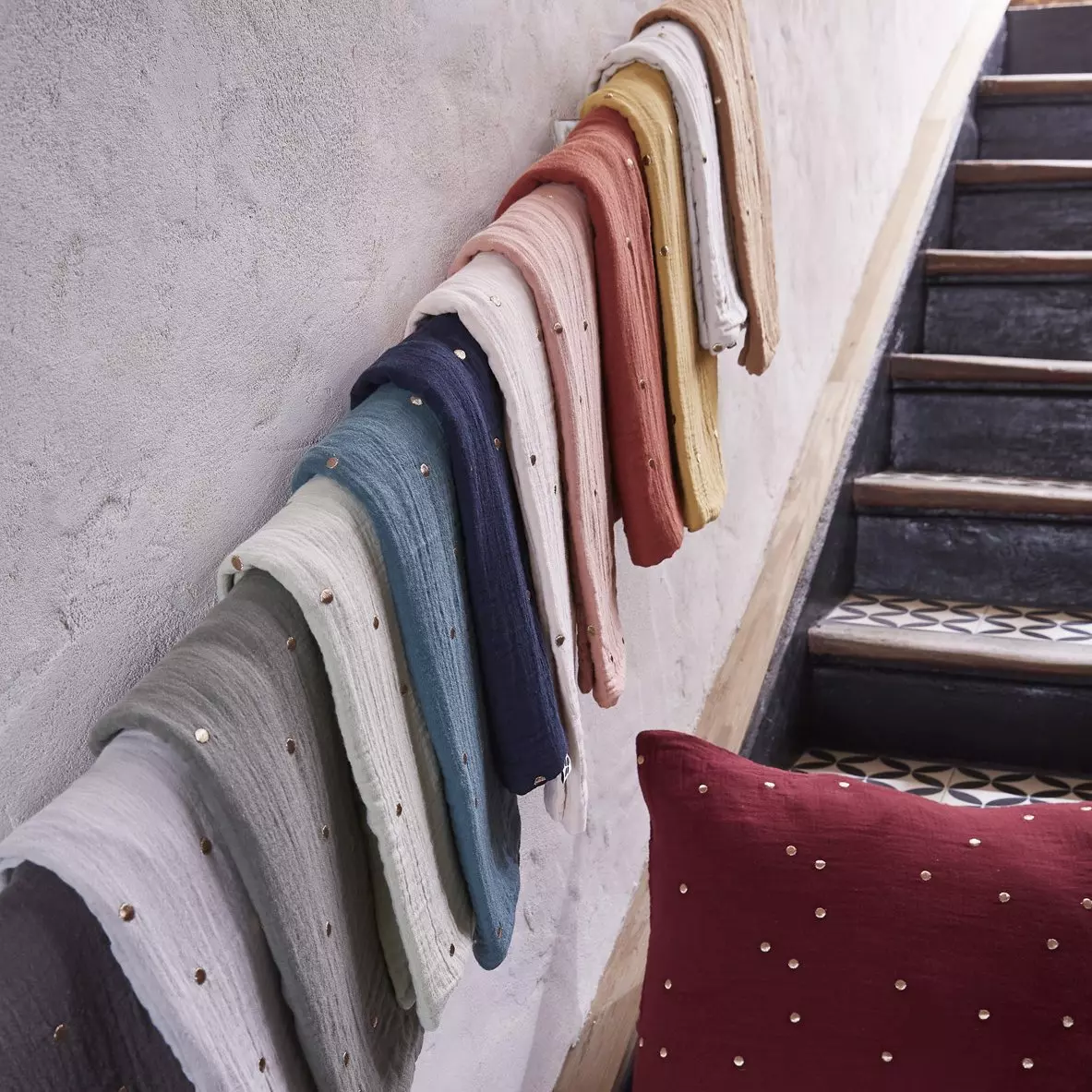 Taie d'oreiller carrée gaze de coton (60 cm) Gaïa Chic Blanc chantilly 4