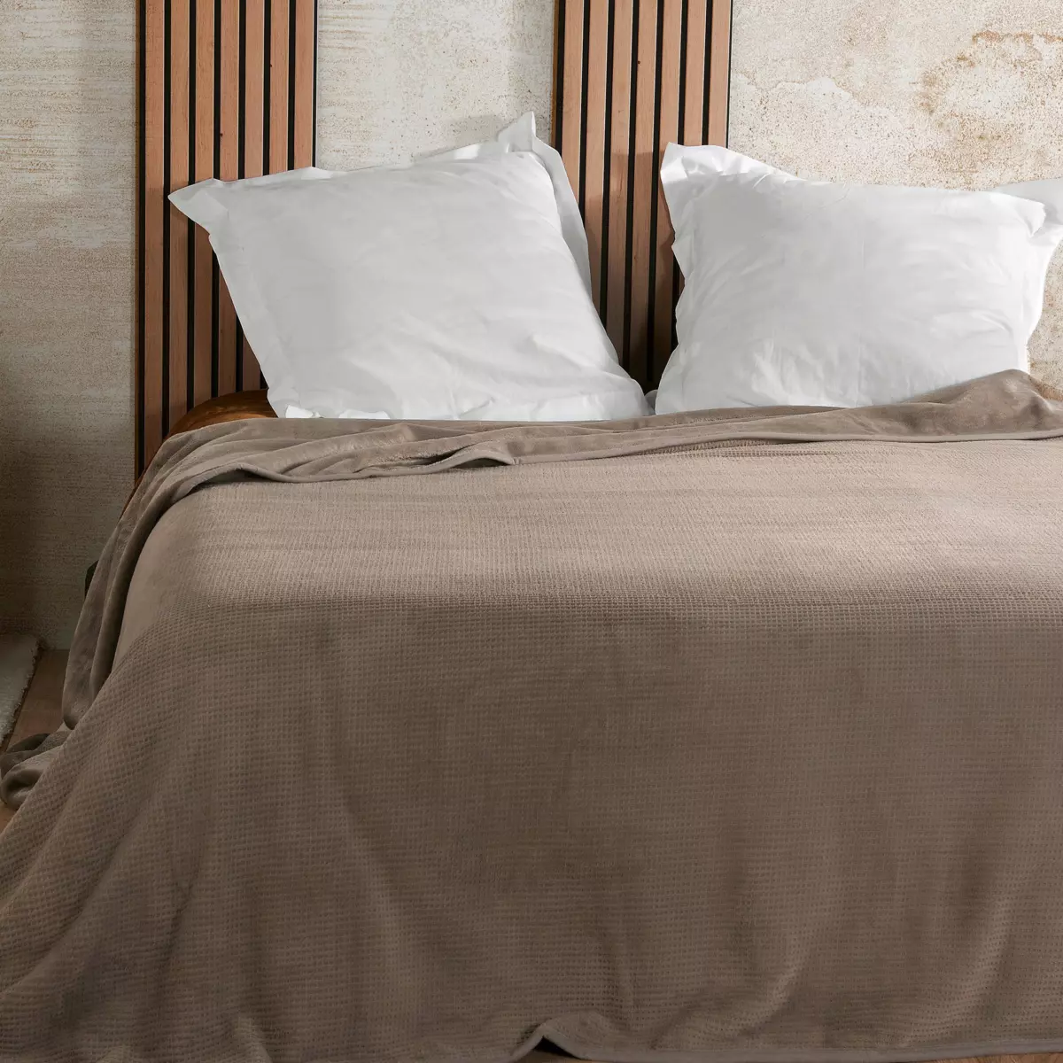 Bedsprei velours (240 x 260 cm) Gaufré Taupe 2
