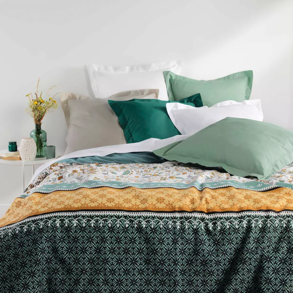 Taie d'oreiller rectangulaire coton bio (70 cm) Biolina Vert émeraude 2