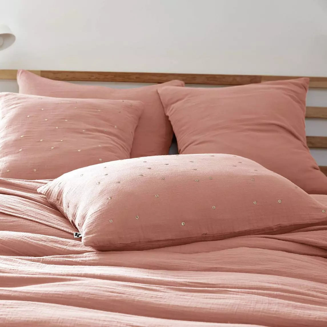 Federa rettangolare garza di cotone (70 cm) Gaïa Chic Rosa pesca 2