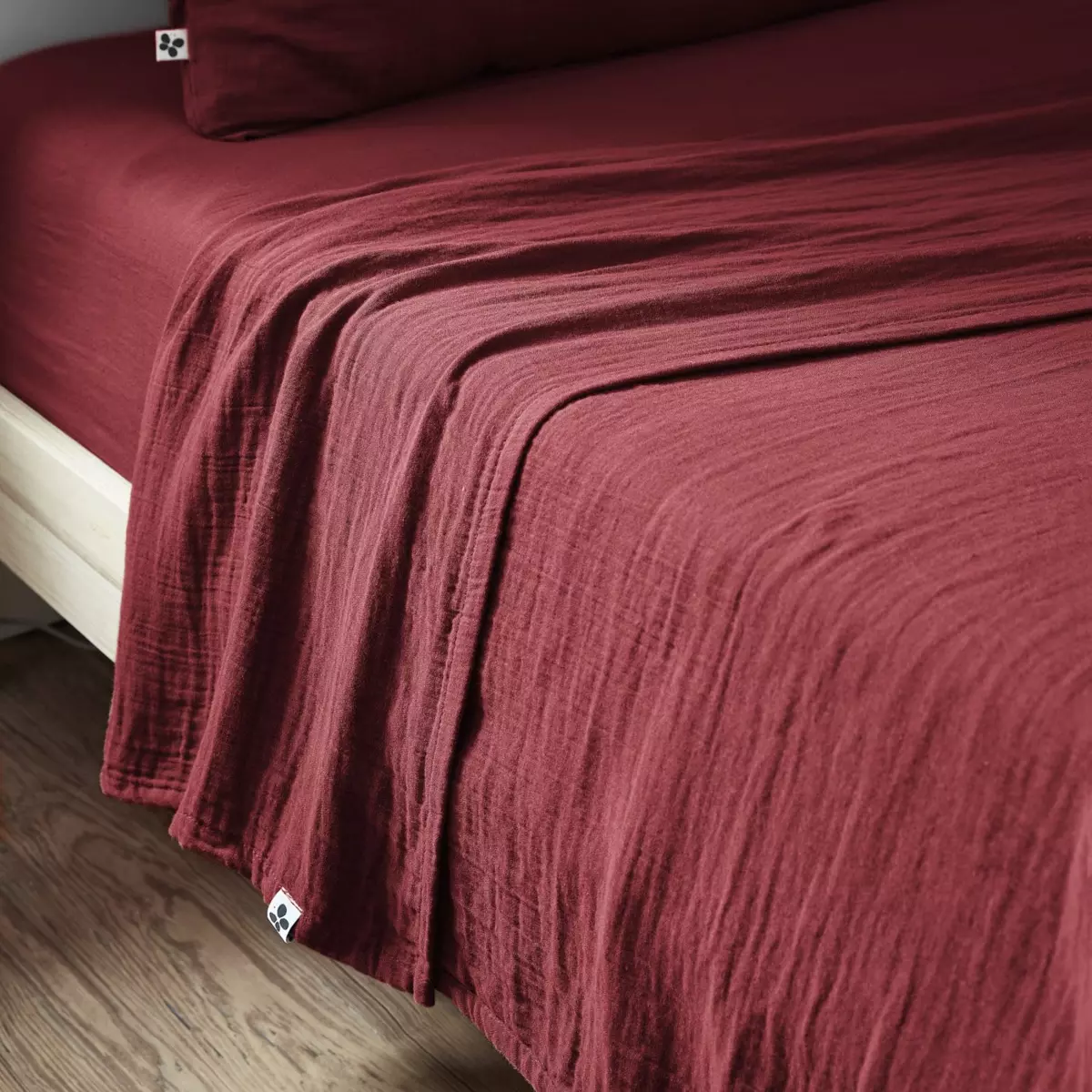 Drap plat gaze de coton (270 cm) Gaïa Lie de vin 1