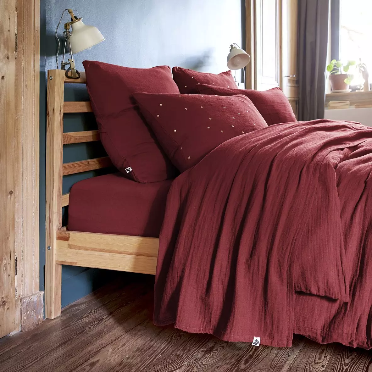 Drap plat gaze de coton (270 cm) Gaïa Lie de vin 2