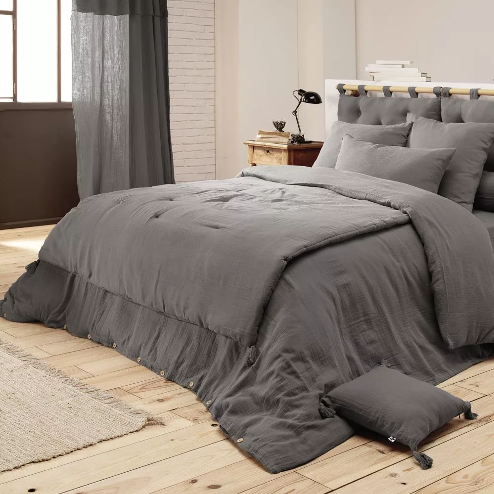 Betthusse aus Baumwoll-Gaze (160 x 200 cm) Gaïa Dunkelgrau 4